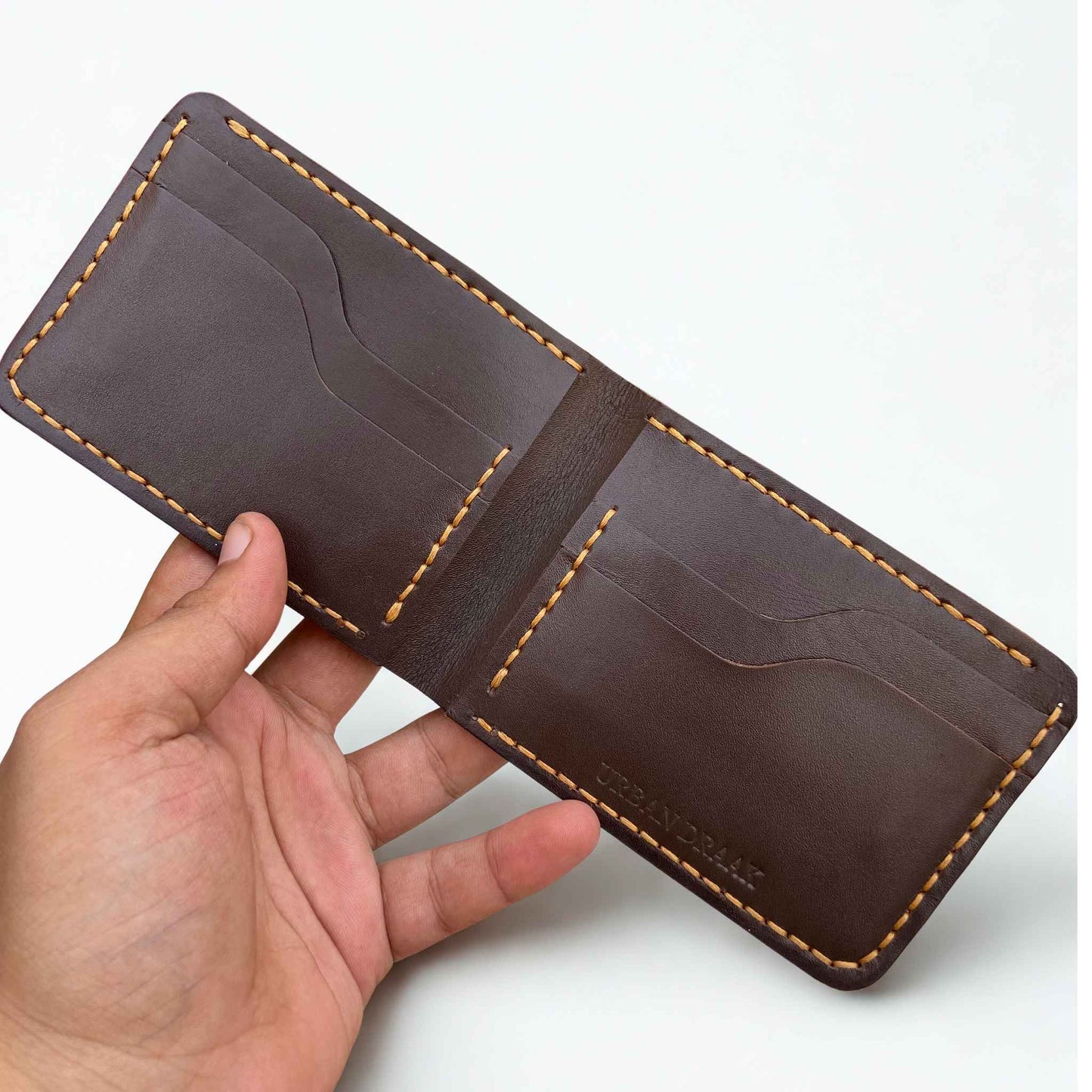 Urban Draak™ Slim Handmade Bifold Wallet – Premium Brown Leather