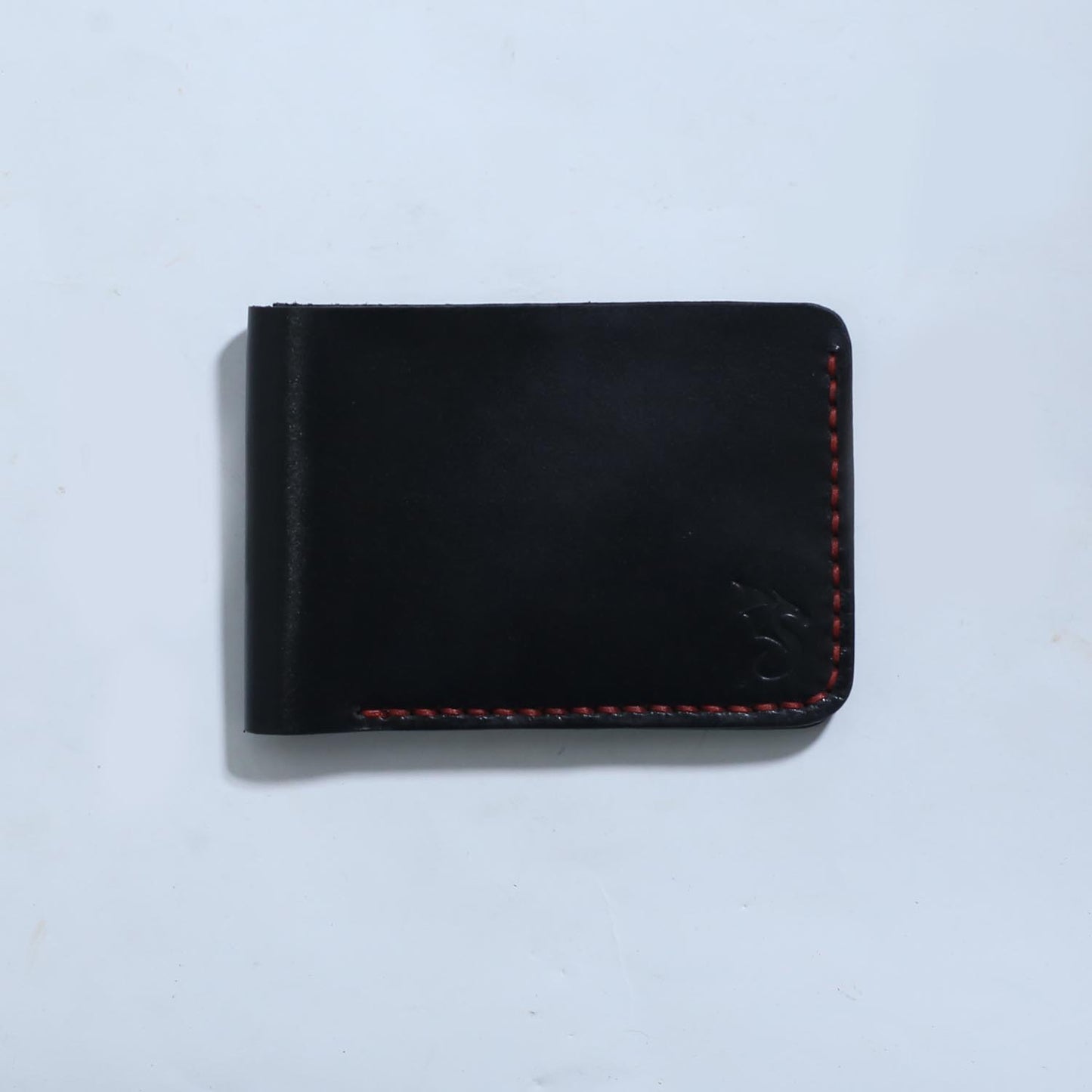 Urban Draak™ Black Bifold Wallet – Slim Handmade Leather with Red Stitching