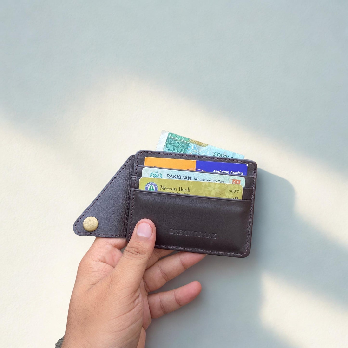 Urban Draak™ Slim Leather Card Holder – Compact Design with Snap Button Closure