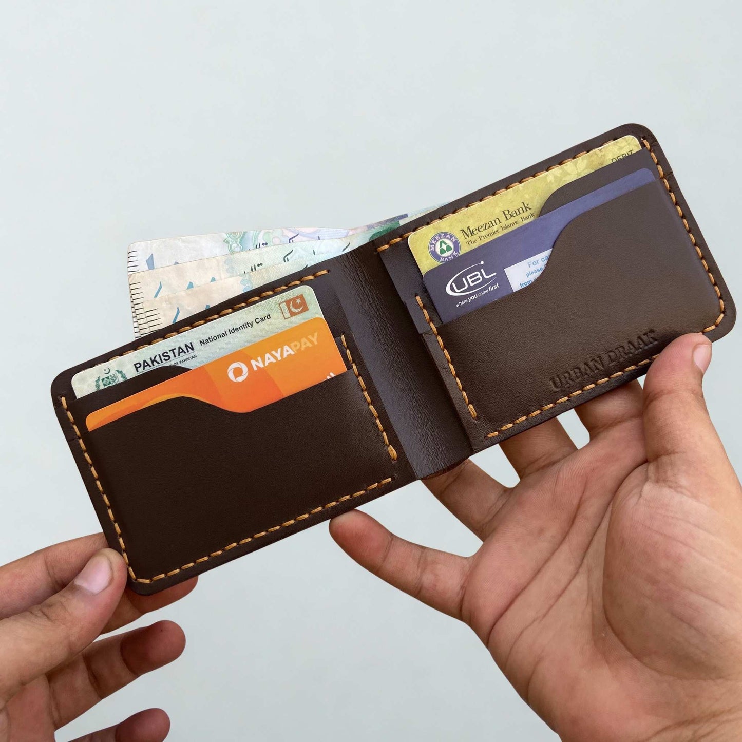 Urban Draak™ Slim Handmade Bifold Wallet – Premium Brown Leather