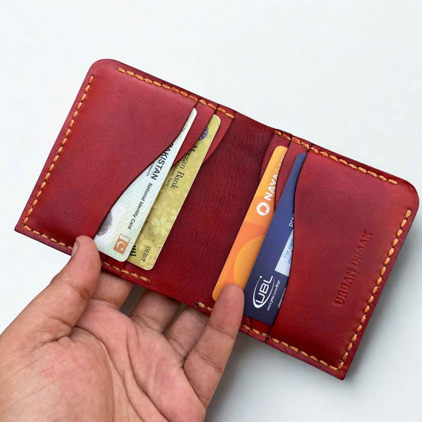 Urban Draak™ Signature Bifold Wallet – Handcrafted Red Leather Elegance