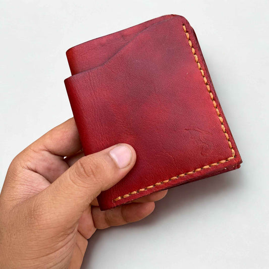 Urban Draak™ Signature Bifold Wallet – Handcrafted Red Leather Elegance